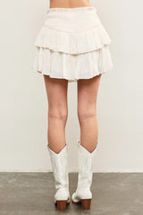 Monaco White Ruffled Skort