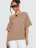 Kourta Off Shoulder Oversized Knit Top Mocha