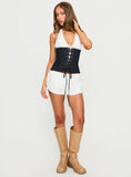 Dreamfields Lace Up Corset Top Dark Denim White