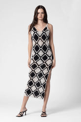 Capri Black and Taupe Crochet Midi Dress