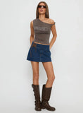 Indie Tie Up Mini Skirt Mid Wash