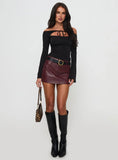 Magee Faux Leather Mini Skirt Burgundy