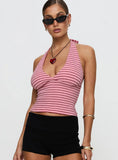 Whimsy Halter Top Pink Red Stripe