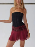 Zenayda Drop Waist Sequin Mini Skirt Burgundy