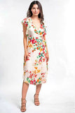 All In Bloom Cream Floral Print Midi Wrap Dress