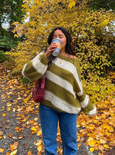 Poppy Olive and Cream Striped Oversized Sweater