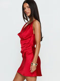 Anjelina Halter Plunge Mini Dress Red