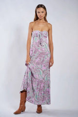 Selene Pink Paisley Floral Strapless Maxi Dress