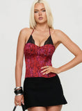 Joylene Lace Up Corset Red Black