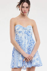 Colette Blue White Strapless Babydoll Dress
