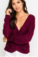 By Your Side Burgundy Wrap Sweater