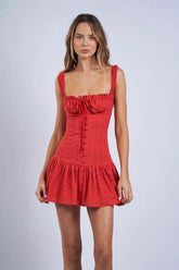 Sienna Red Eyelet Mini Dress