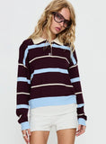 Aiyanna Collared Rugby Jersey Brown Blue Stripe