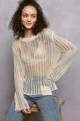 Sola Natural Sheer Crochet Sweater