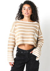 Carter Tan Striped Cropped Sweater