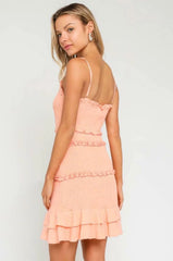 Rhea Peach Blush Smocked Ruffle Mini Dress