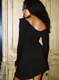 Bewitched Long Sleeve One Shoulder Mini Dress Black