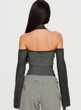 Novelia Halter Long Sleeve Top Black