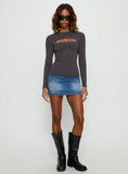 Izetta Eyelet Detail Long Sleeve Top Charcoal