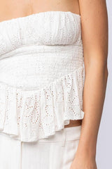 Amelia White Eyelet Strapless Top