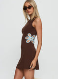 Shelbi Keyhole Boatneck Mini Dress Brown / Blue