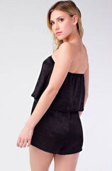 Selina Black Satin Strapless Romper