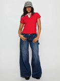 Learn Your Lesson Contrast Collared Top Red White