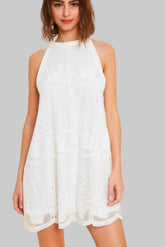 Donna White Lace Halter Swing Dress