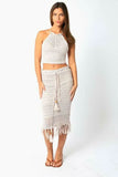 Salty Sun Blush Knit Halter Lace Up Midi Dress Set