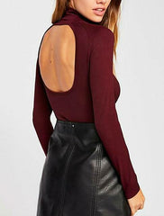 Free People Like I Do Burgundy Backless Turtleneck