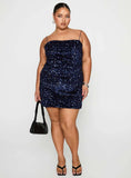 Layney Sequin Mini Dress Navy Curve