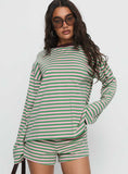 Settle Down Long Sleeve Top Green Pink Stripe