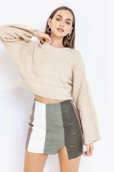 Luca Beige Cable Knit Bell Sleeve Sweater