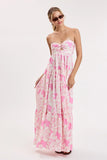 Brisa Pink Tropical Floral Strapless Maxi Dress