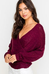 By Your Side Burgundy Wrap Sweater