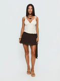 Reviva Ruched Wrap Mini Skirt Chocolate