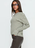 Lenorah Off Shoulder Long Sleeve Top Grey Stripe