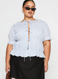 Alistair Bow Tie Top Blue White Stripe Curve