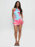 Gardens Of Eden Halter Mini Dress Blue Pink Floral