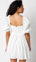 Samantha White Eyelet Puff Sleeve Mini Dress