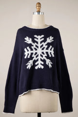 Snowflake Navy Oversized Pullover Sweater