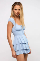 Laney Blue Tiered Ruffle Romper Dress