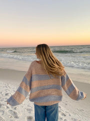 Poppy Blush and Blue Striped Oversized Sweater