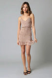 Rhea Taupe Floral Print Smocked Ruffle Mini Dress