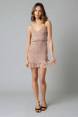 Rhea Taupe Floral Print Smocked Ruffle Mini Dress
