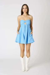 Erika Blue Eyelet Strapless Mini Dress