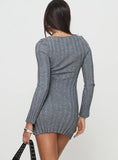 Rich Girl Long Sleeve Knit Mini Dress Grey Marle