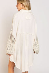 Lesley Beige Crochet Sleeve Shacket