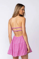 Rachel Pink Floral Print Strapless Mini Dress