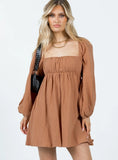 Lets Dance Mini Long Sleeve Dress Rust